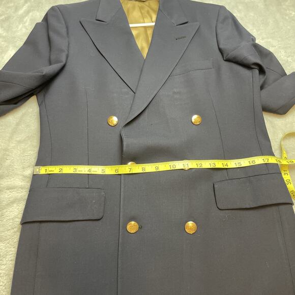 Vintage Bill Blass Nautical Suit Blazer Mens 32L Navy Wool Peak Double Breasted - Picture 10 of 16